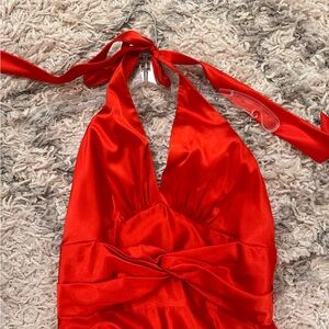 Jessica McClintock Bridal halter full length dress in tangerine.